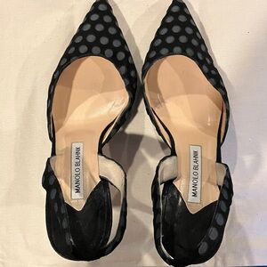 Manolo Blahnik Black and Gray Polka Dot Heels